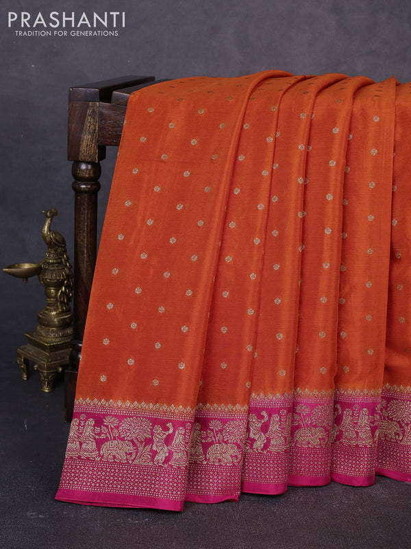 Banarasi chiffon saree orange and pink with allover thread & zari woven buttas and woven border