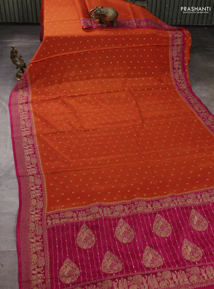 Banarasi chiffon saree orange and pink with allover thread & zari woven buttas and woven border