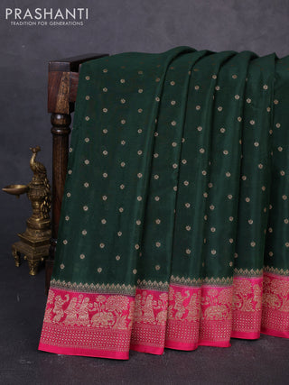 Banarasi chiffon saree bottle green and pink with allover thread & zari woven buttas and woven border