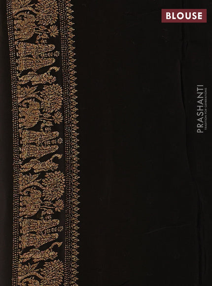 Banarasi chiffon saree mustard green and black with allover thread & zari woven buttas and woven border