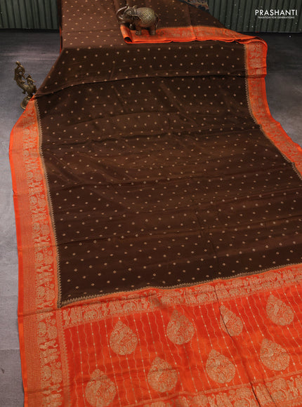 Banarasi chiffon saree brown and orange with allover thread & zari woven buttas and woven border