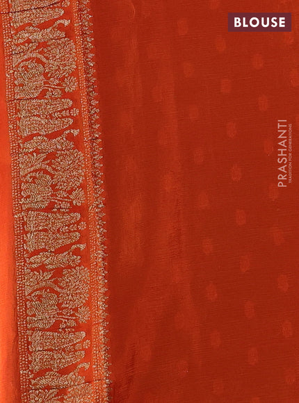 Banarasi chiffon saree brown and orange with allover thread & zari woven buttas and woven border