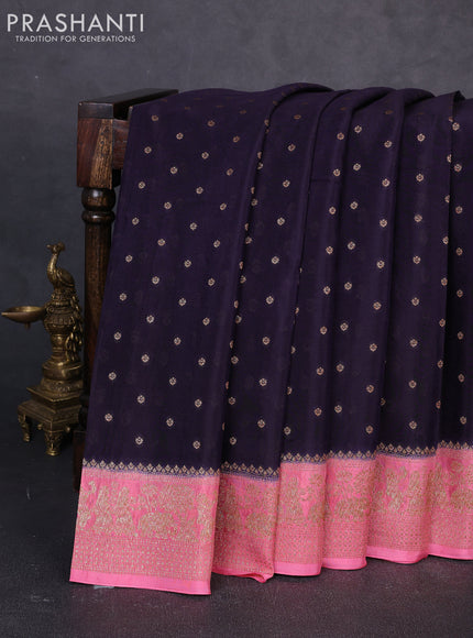 Banarasi chiffon saree jamun shade and peach pink with allover thread & zari woven buttas and woven border
