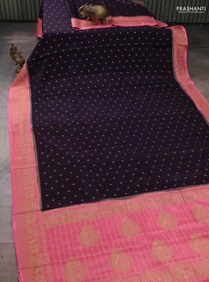 Banarasi chiffon saree jamun shade and peach pink with allover thread & zari woven buttas and woven border