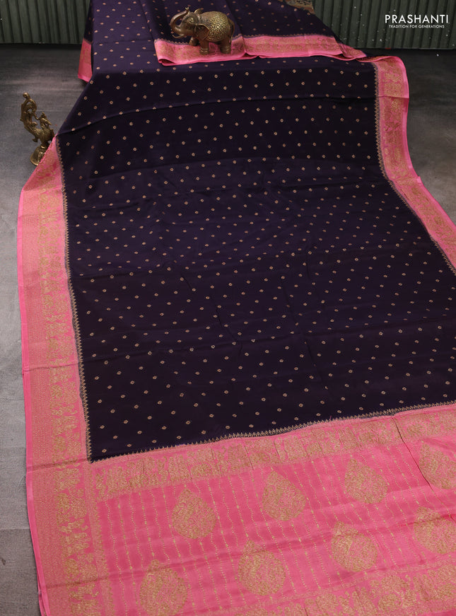 Banarasi semi chiffon saree jamun shade and peach pink with allover thread & zari woven buttas and woven border