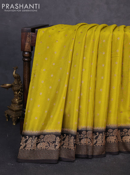 Banarasi chiffon saree lime green and black with allover thread & zari woven buttas and woven border