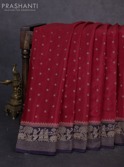 Banarasi chiffon saree maroon and jamun shade with allover thread & zari woven buttas and woven border