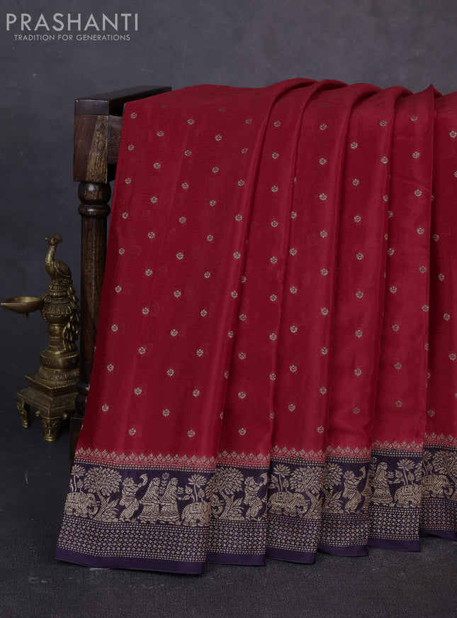Banarasi semi chiffon saree maroon and jamun shade with allover thread & zari woven buttas and woven border