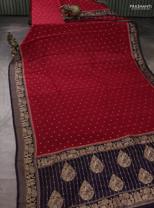 Banarasi semi chiffon saree maroon and jamun shade with allover thread & zari woven buttas and woven border