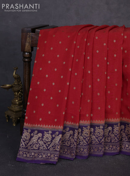 Banarasi chiffon saree red and violet with allover thread & zari woven buttas and woven border