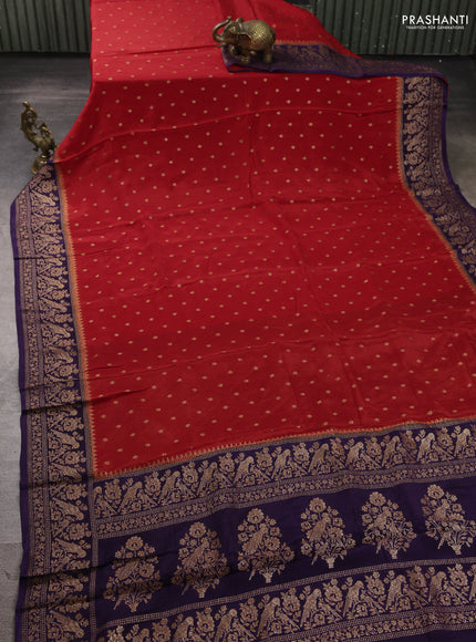 Banarasi chiffon saree red and violet with allover thread & zari woven buttas and woven border