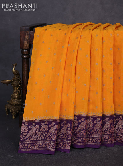 Banarasi chiffon saree mango yellow and violet with allover thread & zari woven buttas and woven border