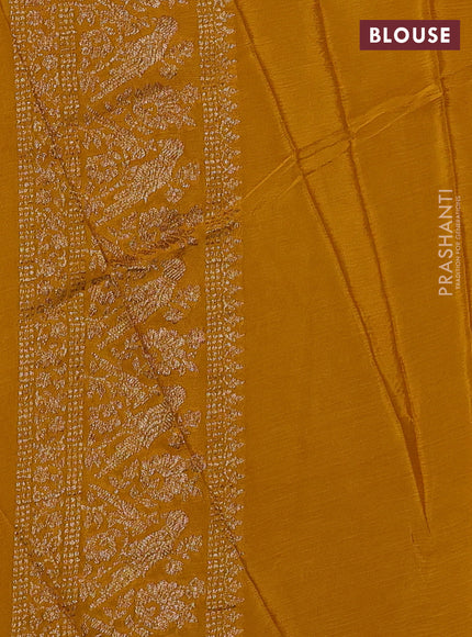 Banarasi chiffon saree black and mustard yellow with allover thread & zari woven buttas and woven border