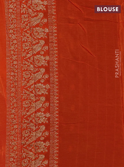 Banarasi chiffon saree coffee brown and orange with allover thread & zari woven buttas and woven border