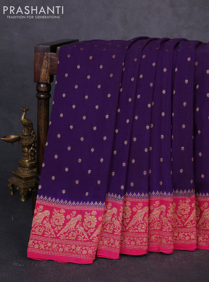Banarasi chiffon saree deep violet and pink with allover thread & zari woven buttas and woven border