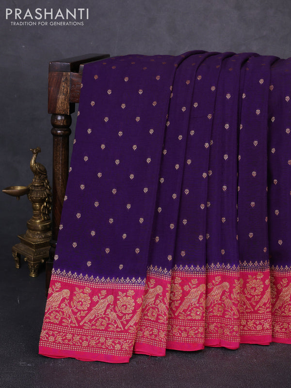 Banarasi chiffon saree deep violet and pink with allover thread & zari woven buttas and woven border