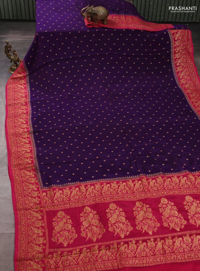 Banarasi semi chiffon saree deep violet and pink with allover thread & zari woven buttas and woven border