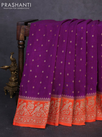Banarasi chiffon saree purple and orange with allover thread & zari woven buttas and woven border