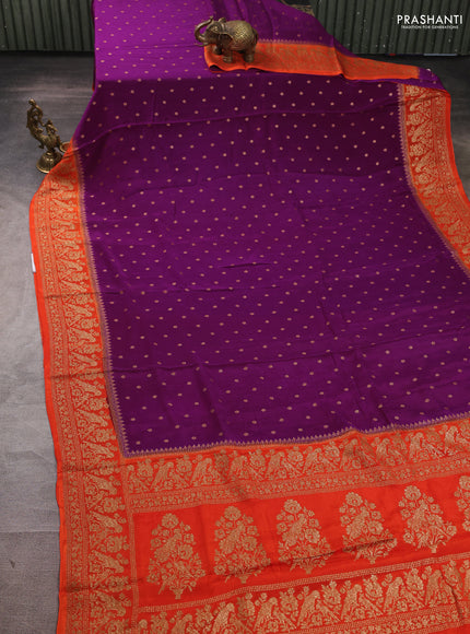 Banarasi chiffon saree purple and orange with allover thread & zari woven buttas and woven border