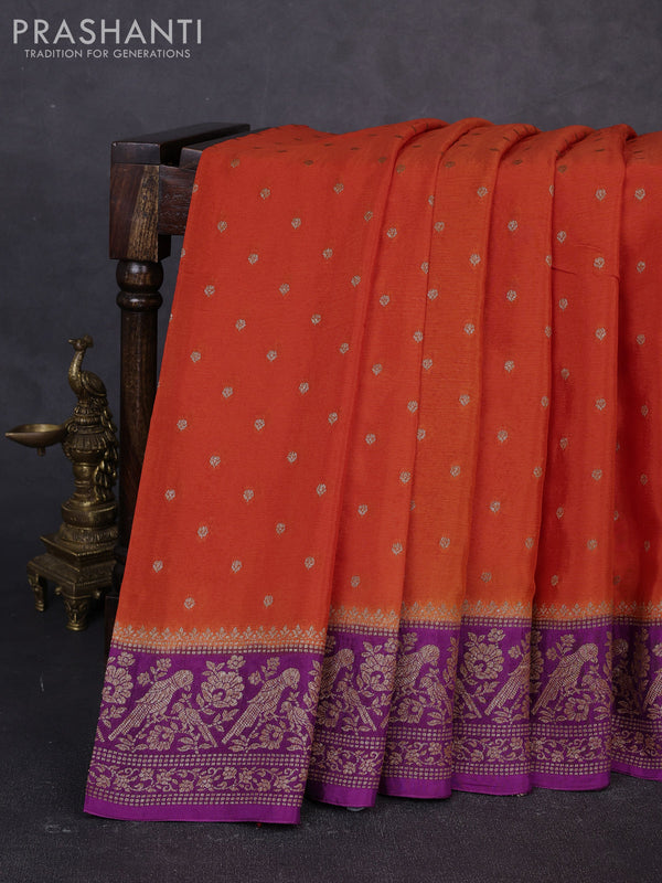 Banarasi chiffon saree orange and violet with allover thread & zari woven buttas and woven border