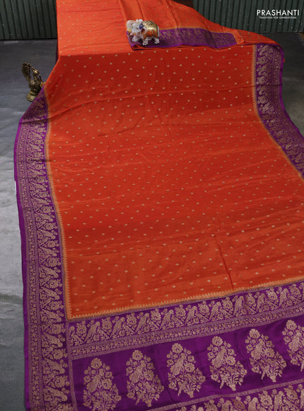 Banarasi chiffon saree orange and violet with allover thread & zari woven buttas and woven border