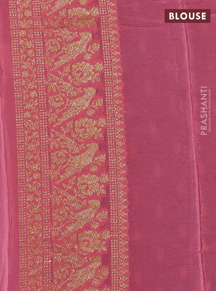 Banarasi chiffon saree deep violet and peach pink with allover thread & zari woven buttas and woven border
