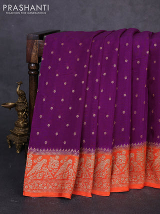 Banarasi chiffon saree purple and orange with allover thread & zari woven buttas and woven border
