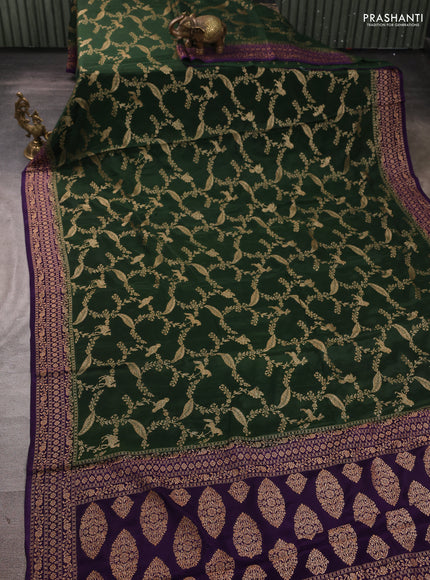 Banarasi semi chiffon saree bottle green and violet with allover thread & zari weaves and woven border