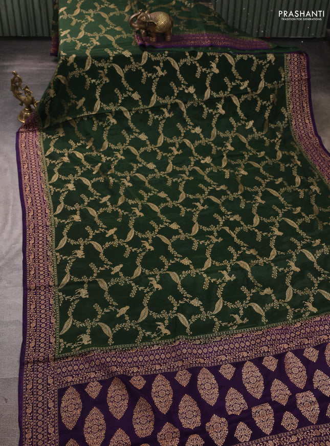Banarasi semi chiffon saree bottle green and violet with allover thread & zari weaves and woven border