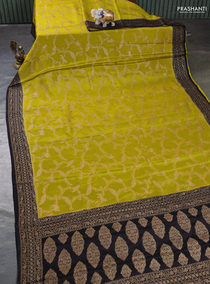 Banarasi chiffon saree mustard green and black with allover thread & zari weaves and woven border
