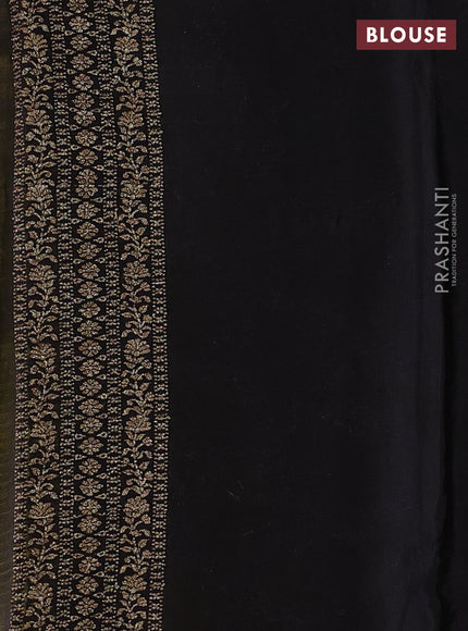 Banarasi chiffon saree mustard green and black with allover thread & zari weaves and woven border