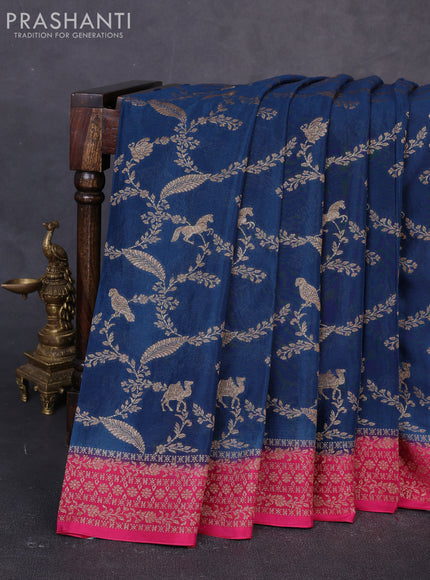 Banarasi chiffon saree peacock blue and pink with allover thread & zari weaves and woven border