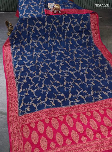 Banarasi chiffon saree peacock blue and pink with allover thread & zari weaves and woven border