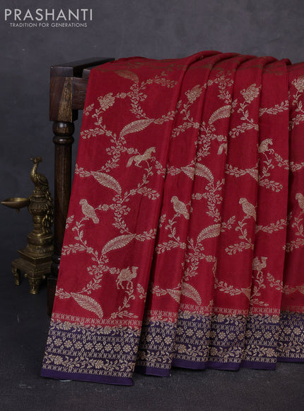 Banarasi semi chiffon saree maroon and violet with allover thread & zari weaves and woven border
