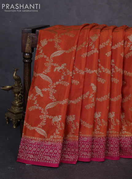 Banarasi semi chiffon saree orange and pink with allover thread & zari weaves and woven border