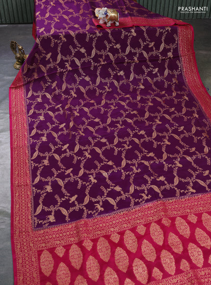 Banarasi semi chiffon saree purple and pink with allover thread & zari weaves and woven border
