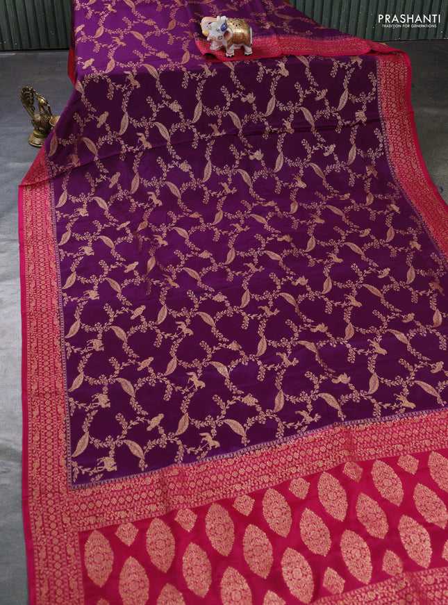 Banarasi semi chiffon saree purple and pink with allover thread & zari weaves and woven border