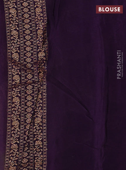 Banarasi semi chiffon saree mustard green and violet with allover thread & zari weaves and woven border