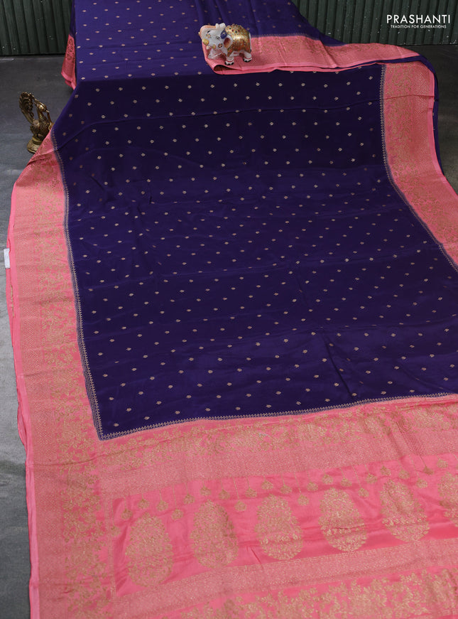 Banarasi semi chiffon saree navy blue and pink with allover thread & zari woven buttas and woven border