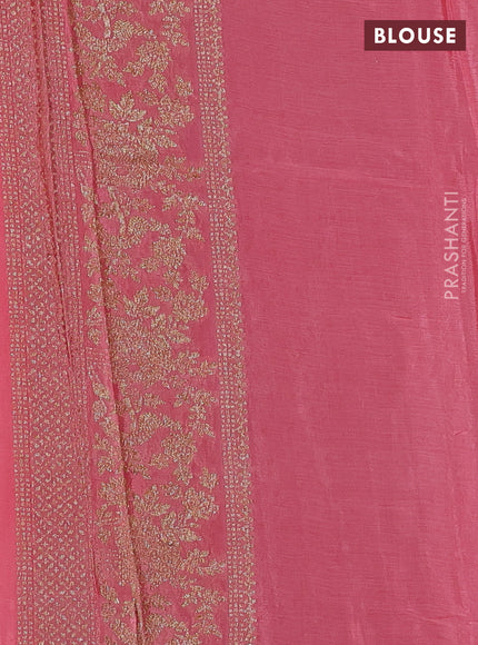 Banarasi semi chiffon saree navy blue and pink with allover thread & zari woven buttas and woven border