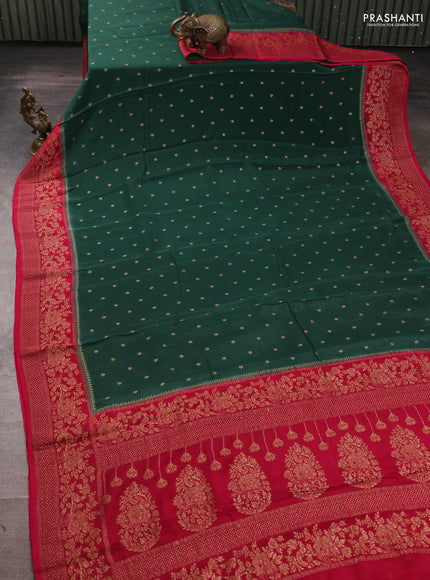 Banarasi semi chiffon saree bottle green and pink with allover thread & zari woven buttas and woven border