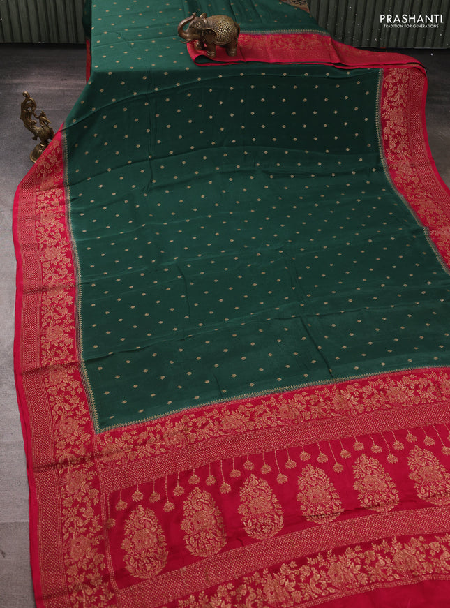 Banarasi semi chiffon saree bottle green and pink with allover thread & zari woven buttas and woven border