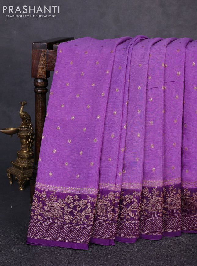 Banarasi semi chiffon saree lavender and violet with allover thread & zari woven buttas and woven border