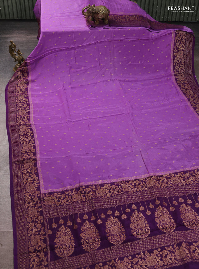 Banarasi semi chiffon saree lavender and violet with allover thread & zari woven buttas and woven border