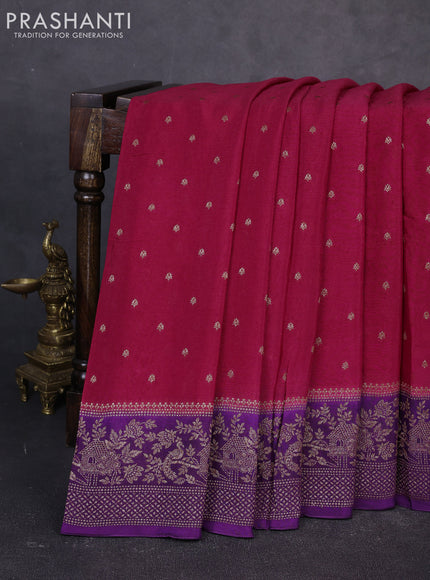 Banarasi semi chiffon saree pink and violet with allover thread & zari woven buttas and woven border