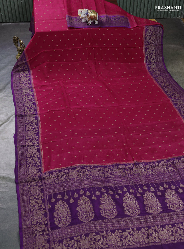 Banarasi semi chiffon saree pink and violet with allover thread & zari woven buttas and woven border