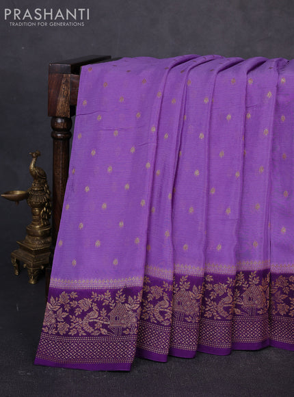 Banarasi semi chiffon saree lavender and violet with allover thread & zari woven buttas and woven border