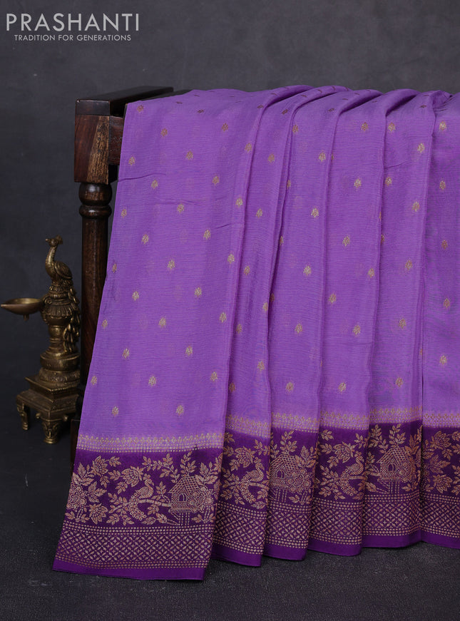 Banarasi semi chiffon saree lavender and violet with allover thread & zari woven buttas and woven border