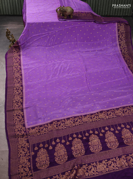 Banarasi semi chiffon saree lavender and violet with allover thread & zari woven buttas and woven border