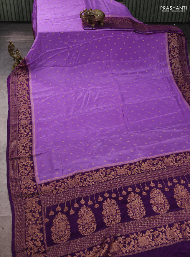 Banarasi semi chiffon saree lavender and violet with allover thread & zari woven buttas and woven border